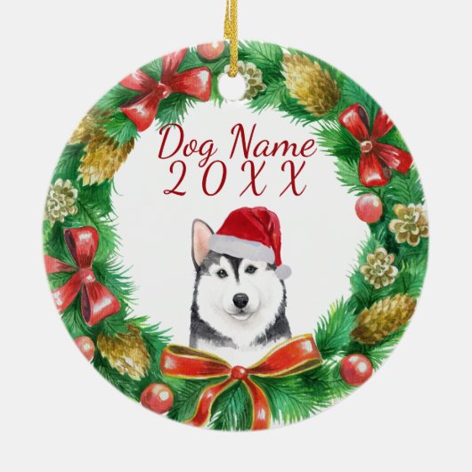 Husky Dog Merry kerstmis Keramisch Ornament (Achterkant)