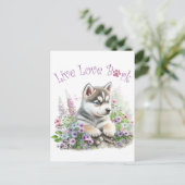 Husky Dog Mom Floral Briefkaart (Staand voorkant)