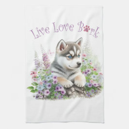 Husky Dog Mom Floral Theedoek