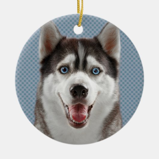Husky Dog Monogram Foto Keramisch Ornament (Voorkant)