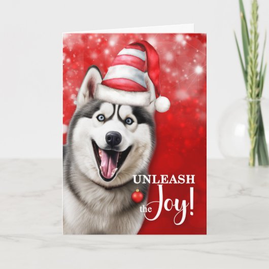 Husky Dog ontketent de vreugde van Kerstmis Feestdagen Kaart (Voorkant)
