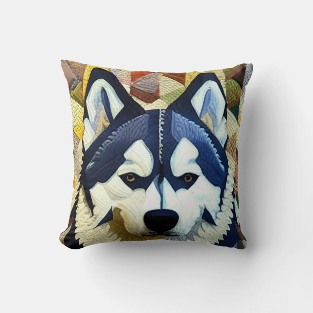 Husky Dog Patchwork Quilt van kedoki Kussen (Voorkant)