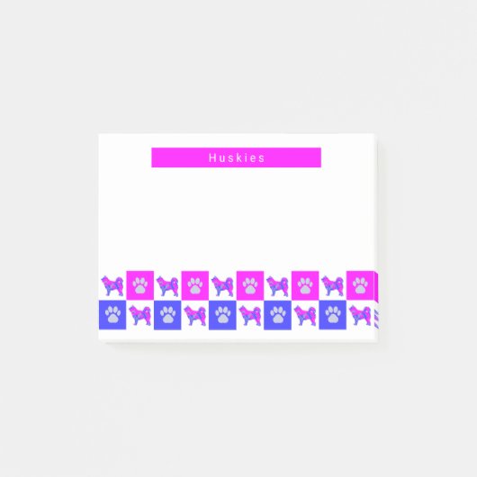 Husky Dog & Paw Hot Pink & Blue Silhouette Post-it® Notes (Voorkant)