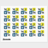 Husky Dog & Paw Y&B Grid Square Sticker (Vel)