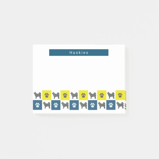 Husky Dog & Paw Yellow & Blue Grid Silhouette Post-it® Notes (Voorkant)