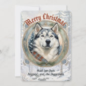 Husky Dog Pine Forest  stijl kerst Kaart (Voorkant)