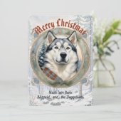 Husky Dog Pine Forest  stijl kerst Kaart (Staand voorkant)