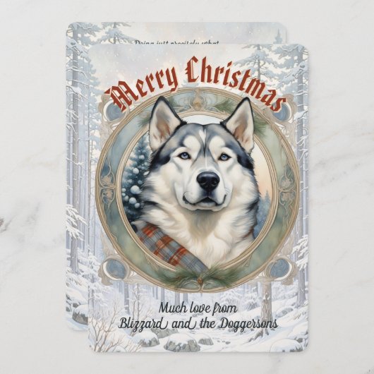 Husky Dog Pine Forest  stijl kerst Kaart (Voorkant / Achterkant)