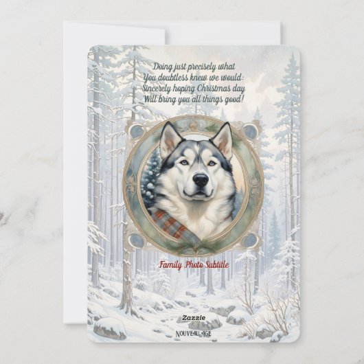 Husky Dog Pine Forest stijl kerst Kaart (Achterkant)