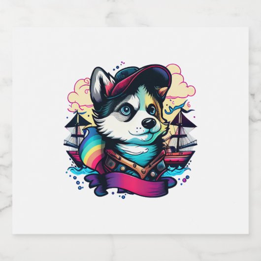 Husky Dog Pirate Sparkling Wijnetiket (Enkel label)