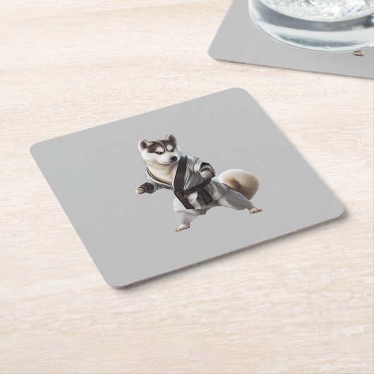 Husky Dog Play Karate, Karate Champion Husky Dog Kartonnen Onderzetters (Schuin)