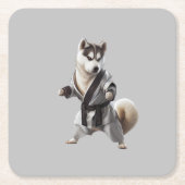 Husky Dog Play Karate, Karate Champion Husky Dog Kartonnen Onderzetters (Voorkant)