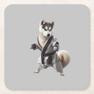 Husky Dog Play Karate, Karate Champion Husky Dog Kartonnen Onderzetters