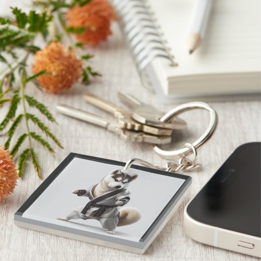 Husky Dog Play Karate, Karate Champion Husky Dog Sleutelhanger (Voorkant Rechts)