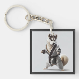 Husky Dog Play Karate, Karate Champion Husky Dog Sleutelhanger