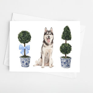 Husky Dog Puppy Topiary Waterverf Kaart