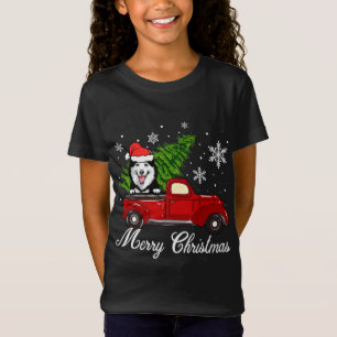 Husky Dog Riding Red Truck Kerstdecoratie P T-shirt