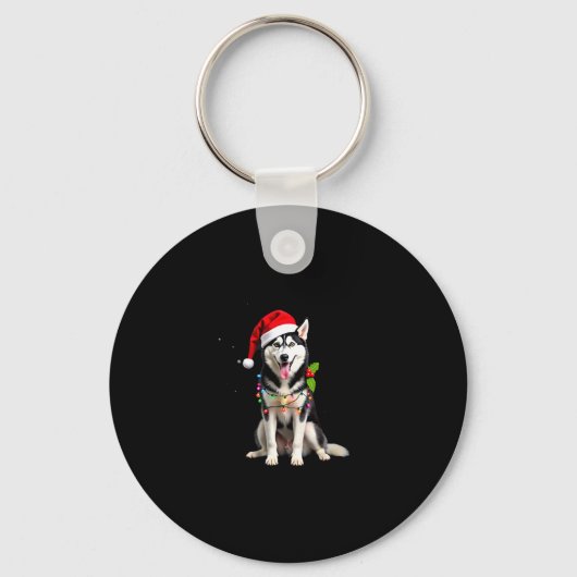 Husky Dog Santa Hat Christmas Tree Xmas Gifts For  Sleutelhanger (Voorkant)