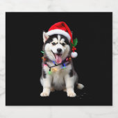 Husky Dog Santa Hat Christmas Tree Xmas Gifts For Sparkling Wijnetiket (Enkel label)