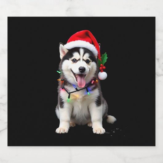 Husky Dog Santa Hat Christmas Tree Xmas Gifts For  Sparkling Wijnetiket (Enkel label)