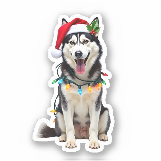 Husky Dog Santa Hat Christmas Tree Xmas Gifts For  Sticker (Voorkant)