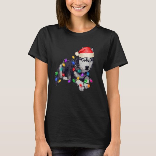 Husky Dog Santa Hat Merry Beauful kerstboom T-shirt (Voorkant)