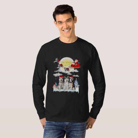 Husky Dog Santa Sleigh Christmas Lover  T-shirt (Voorkant volledig)