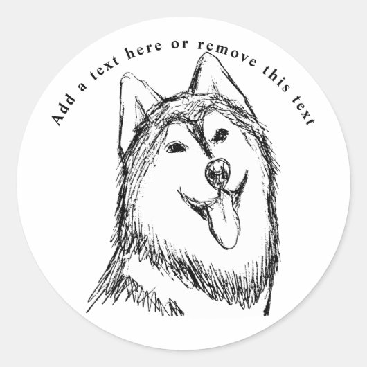 Husky Dog Schets Ronde Sticker (Voorkant)