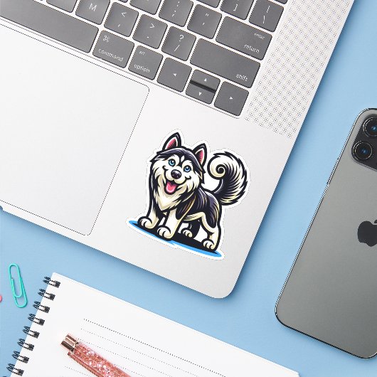 Husky Dog Sticker (Laptop met iPhone)