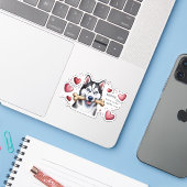 Husky dog sticker (Laptop met iPhone)