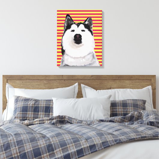 Husky Dog Stripes Single Wall Art Canvas Afdruk (Insitu (Slaapkamer))