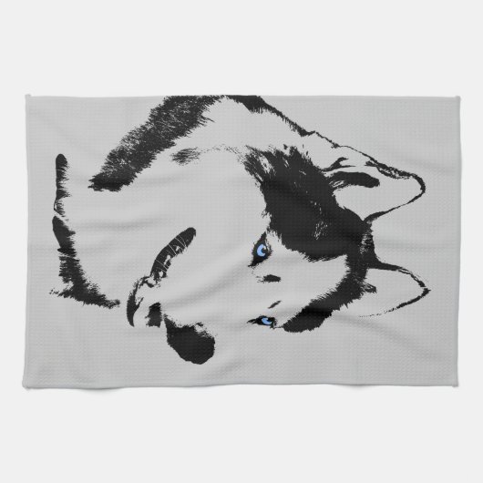 Husky Dog Towel Husky / Malamute Dog Tea Towel Theedoek (Horizontaal)