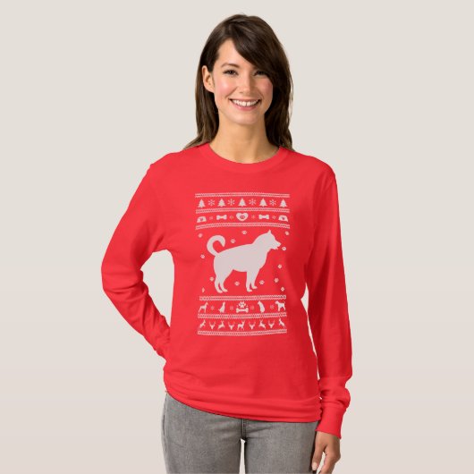 Husky Dog Ugly Sweater Kerstmis T-shirt (Voorkant volledig)