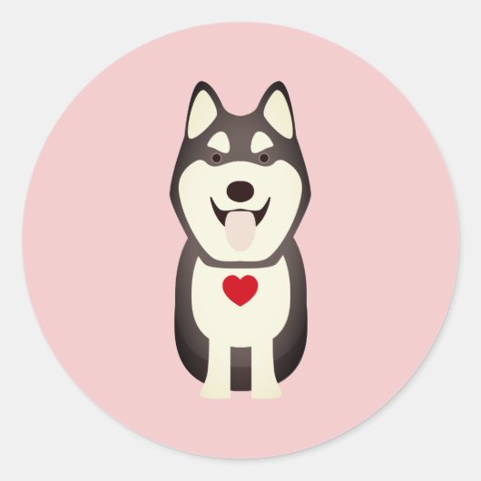 Husky Dog Valentijn, Valentijnsdag Husky Ronde Sticker (Voorkant)