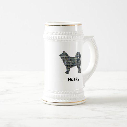 Husky Dog Yellow & Blue Grid Lines Bierpul (Voorkant rechts)