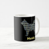 Husky Dog Yellow & Blue Grid Lines Koffiemok (Voorkant rechts)