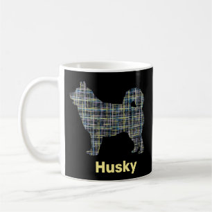 Husky Dog Yellow & Blue Grid Lines Koffiemok