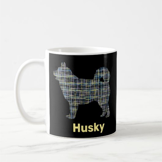 Husky Dog Yellow & Blue Grid Lines Koffiemok (Links)