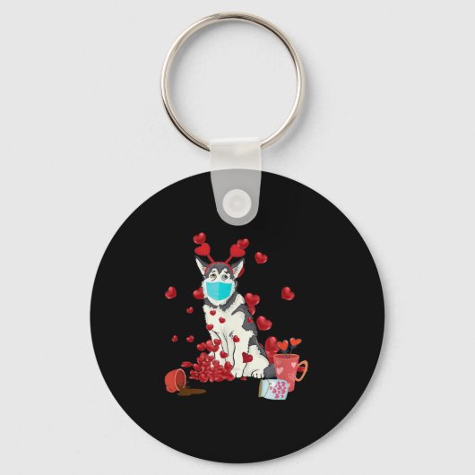 Husky Draag Face Mask | Valentijnsdag Cadeau Sleutelhanger (Voorkant)