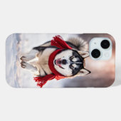 Husky draagt een rode wintersjaal Case-Mate iPhone case (Achterkant (horizontaal))