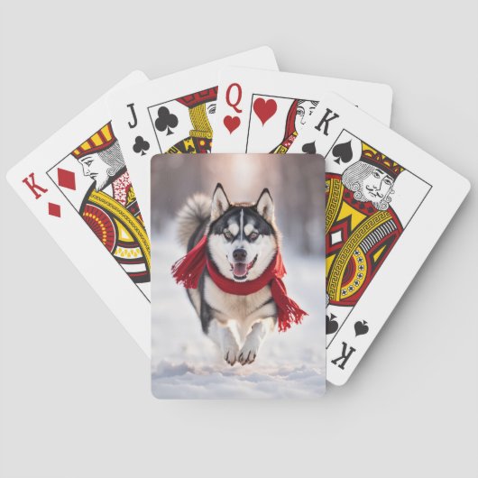 Husky draagt een rode wintersjaal pokerkaarten (Achterkant)