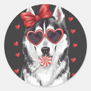 Husky en Lollipop Licking Valentijns Icon. Ronde Sticker
