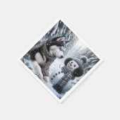 Husky en sneeuwman in de winter Bossen Servet (Hoek)