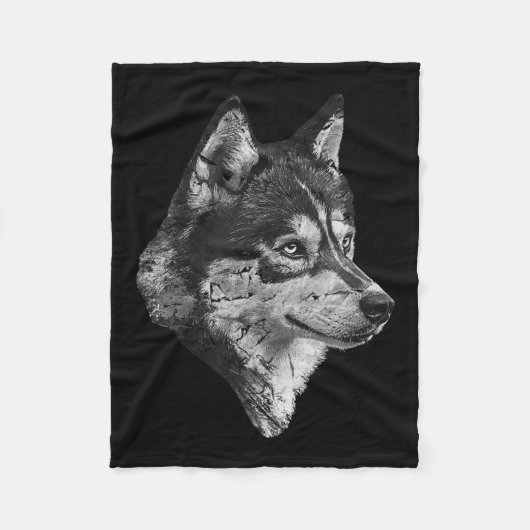 Husky Face Cute Dog Lover Men Women Black White  Fleece Deken (Voorkant)