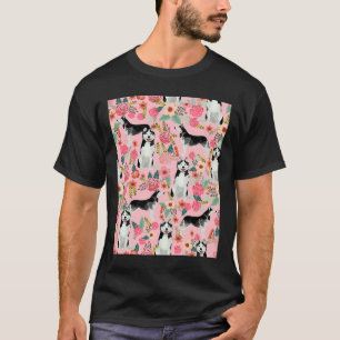 Husky Florals Honden en  bloemmotief P T-shirt