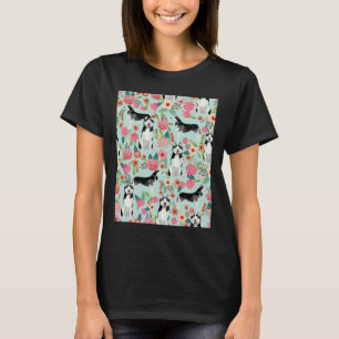 Husky Florals Honden en bloemmotief S T-shirt