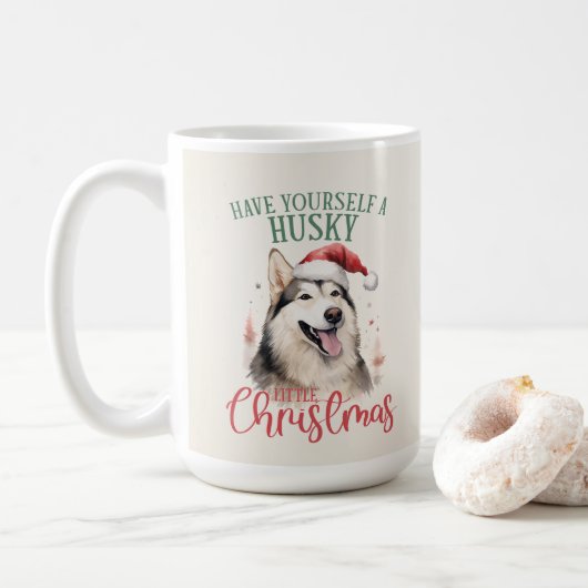 Husky Funny Dog Pun Christmas Coffee Mok (Met donut)