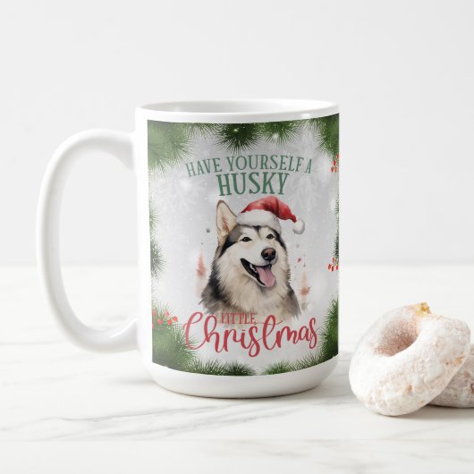 Husky Funny Dog Pun Christmas Coffee Mok (Met donut)