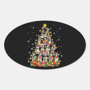 Husky   Funny Siberian Husky Santa Hat Kerstmis Ovale Sticker