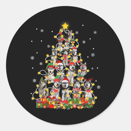 Husky | Funny Siberian Husky Santa Hat Kerstmis Ronde Sticker (Voorkant)